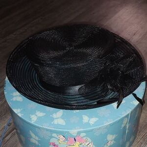 Betmar vintage black wide brim fascinator derby hat one size NWOT